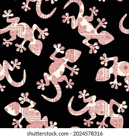 Seamless pattern using bandana material and lizard silhouette,