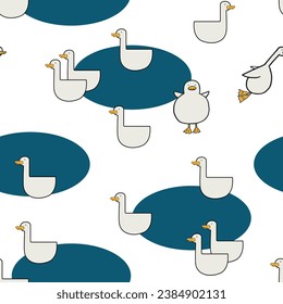 Seamless pattern using cute duck and pond motifs, good for use on fabric and wrapping paper