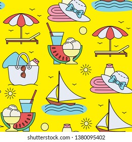 Seamless pattern vacation on the beach. Vector illustration.