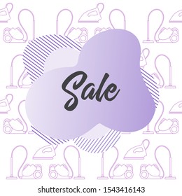 Seamless pattern Vacuum cleaner, iron, inscription Sale.  price reduction advert. Black Friday, Cyber Monday background. Purchase. Discount promo layout. Design for website, poster, print