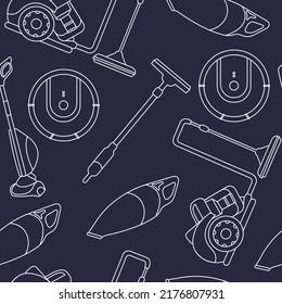 Seamless pattern. Vacuum cleaner line art vector illustration isolated on background. Set icon vacuum cleaner for cleaning.Cartoon vector icon for cleaning carpet concept