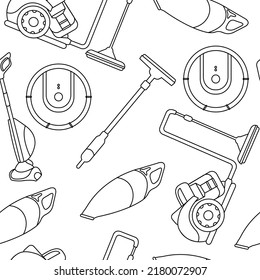 Seamless pattern. Vacuum cleaner line art vector illustration isolated on background. Set icon vacuum cleaner for cleaning.Cartoon vector icon for cleaning carpet concept