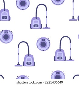 seamless pattern of vacuum cleaner and robot vacuum cleaner, cartoon vector illustration isolated on background, concept household cleaning