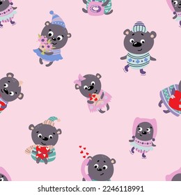 Seamless pattern with Valentine bears. Design for fabric, textile, wallpaper, packaging, wrapping paper.	