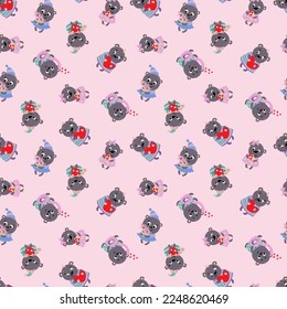 Patrón sin problemas con osos de San Valentín. Diseño para tela, textil, papel pintado, empaque, papel envasado.	