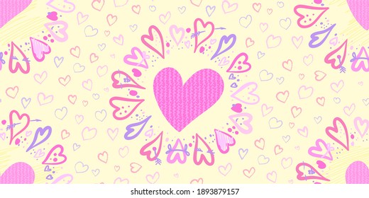 seamless pattern for Valentine is day With a circle of Hearts drawn by hand on a white background 