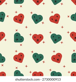 Seamless Pattern Valentine Day Cute Hearts Characters. Vector Illustration