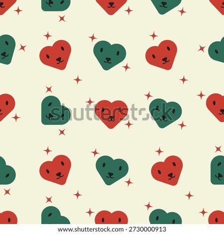 Seamless Pattern Valentine Day Cute Hearts Characters. Vector Illustration