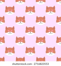 Patrón sin fisuras. Día de San Valentín Cabeza de gato rojo con ojos en forma de corazón. Ilustración plana de Vector.