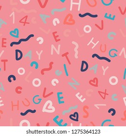 Seamless pattern Valentine doodle, Hand writing 14, Valentines, day, love, hug, with love element, Cute typography love design, Love words seamless background,Vector illustration