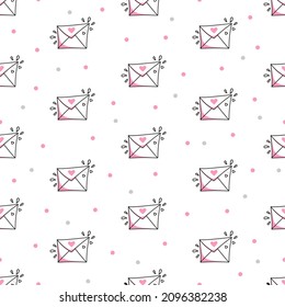 Patrón sin inconvenientes de los sobres de San Valentín sobre un fondo blanco. Uso en el Día de San Valentín en textiles, envolver papel, antecedentes, recuerdos. Vector