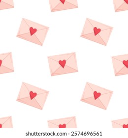 Seamless pattern with valentine envelopes on white background. 