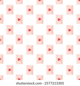 Seamless pattern with valentine envelopes on white background. Template for your design, print, wrapping paper.