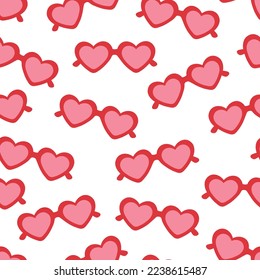 Patrón sin brillo Gafas de San Valentín en forma de corazón rojo ilustración vectorial