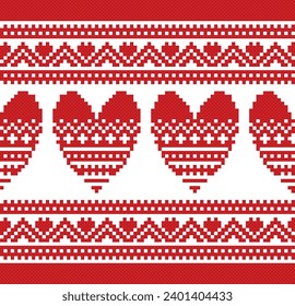 seamless pattern with valentine heart. tribal pattern. local fabric pattern. pixel pattern. cross stitch