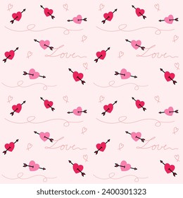 seamless pattern of valentine with hearts and arrows, Cupid, love symbol