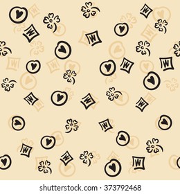 Seamless pattern with valentine hearts, flowers and rhombus.