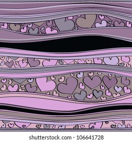 Seamless pattern with valentine hearts and lines. Vector illustration.