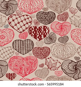 Seamless pattern with valentine hearts.  Ornament for Valentine's day.