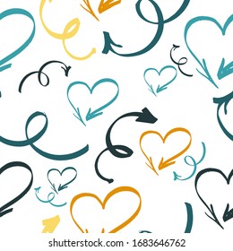 Seamless pattern with valentine hearts, sketch drawing for your design. Abstract geometric wallpaper of the surface.  Hand drawn love signs. seamless pattern background in white colors.