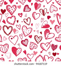 Seamless pattern with valentine hearts, sketch drawing for your design