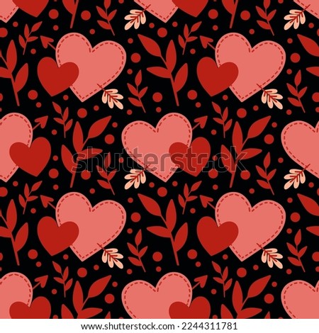 Seamless pattern with valentine hearts, vector red background, doodle hearts. Ready template for design, postcards, print, poster, party, Valentine's day, textile, wallpaper.