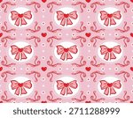 Seamless pattern Valentine Love Theme  Trendy coquette bow Romantic  Sweet background with Hand Brushed drawn  Style Design for fashion , fabric, textile, wallpaper , wrapping and all prints