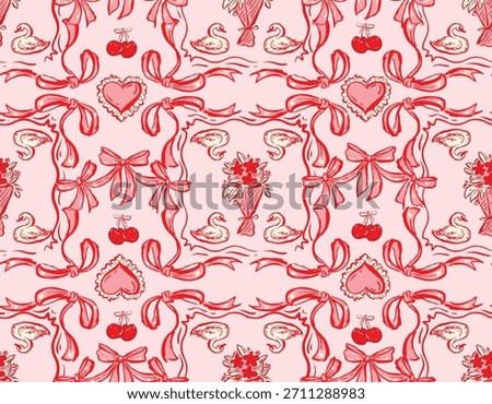 Seamless pattern Valentine Love Theme  Trendy Romantic  Sweet love bouquet and Bow background with Hand Brushed drawn  Style Design for fashion , fabric, textile, wallpaper , wrapping and all prints