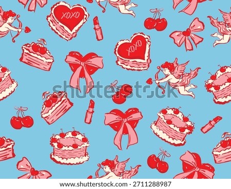 Seamless pattern Valentine Love Theme  Trendy Romantic  Sweet background with Hand Brushed drawn  Style Design for fashion , fabric, textile, wallpaper , wrapping and all prints