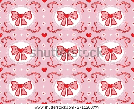 Seamless pattern Valentine Love Theme  Trendy coquette bow Romantic  Sweet background with Hand Brushed drawn  Style Design for fashion , fabric, textile, wallpaper , wrapping and all prints