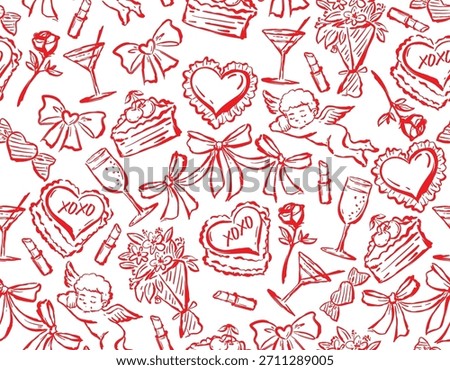 Seamless pattern Valentine Love Theme  Trendy Romantic  Sweet background with Hand Brushed drawn  Style Design for fashion , fabric, textile, wallpaper , wrapping and all prints