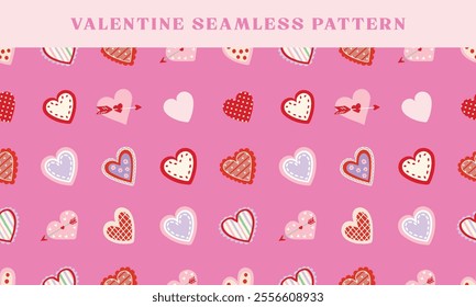 seamless pattern valentine playful whimsical doodle style icon symbol, perfect for valentine's day designs on pink background