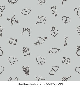 Seamless pattern of valentine, romantic love icons  