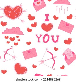 Seamless pattern for valentine s day. Vector illustration. Love, romantic relationship concept, valentine s day. Design for backgrounds, fabrics, wallpapers, stickers, etc.
