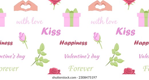 nahtloses Muster für Valentinstag. Kurze Phrasen. Liebe und Romantik. Vektorgrafik