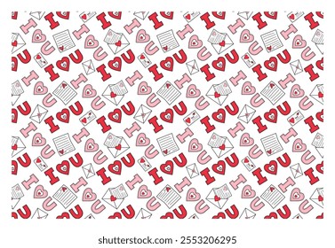 Seamless pattern for Valentine s Day with lettering. Abstract background with declaration of love. Perfect for packaging, fabric, greeting cards.