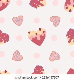 Patrón sin foco de la ilustración de San Valentín. Diseño plano. Postre