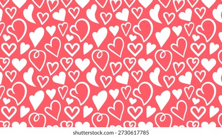 Patrón sin fisuras, fondo de San Valentín con contornos de corazón sobre un fondo blanco. Minimalista y romántico estilo doodle regalo de San Valentín papel de regalo, papelería de boda, románticos estampados textiles, diseño de tela, y fondos digitales festivos