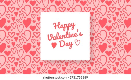 Nahtloses Muster, Valentinstag-Hintergrund mit Herzkonturen auf weißem Hintergrund. Minimalistisches und romantisches Doodle-Stil Valentinstag Geschenkpapier, Hochzeitspapier, romantische Textil-Prints, Stoffdesign und festliche digitale Hintergründe