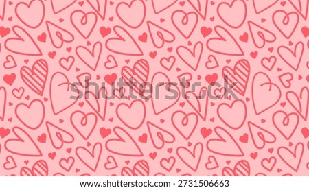 Seamless pattern, Valentines background with heart outlines on a white background. Minimalist and romantic doodle style Valentine's Day gift wrapping paper, wedding stationery, romantic textile prints, fabric design, and festive digital backgrounds
