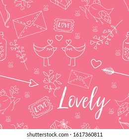 Seamless pattern. Valentine's Day. Background for Valentine's Day. Vector drawing. Pink pattern.
