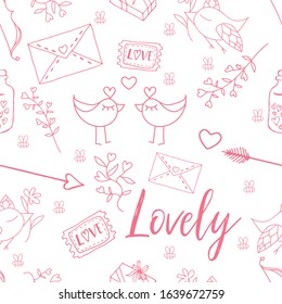 Seamless pattern. Valentine's Day. Background for Valentine's Day. Vector drawing. 
