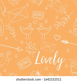 Seamless pattern for Valentine's day. The background. Happy Valentine's Day. Lovely.Vector illustration. Yellow background.