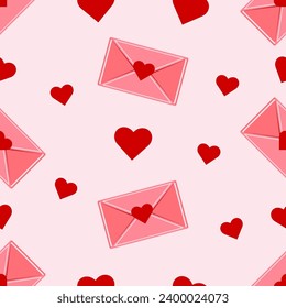 Seamless pattern for Valentine's Day. Background with love hearts and envelopes. Vector illustration