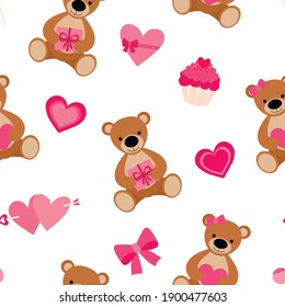Seamless pattern Valentine's day Bears heart vector illustration	