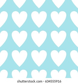 Seamless pattern Valentine's Day with a big white hearts on a blue paradise island background.
