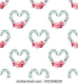 seamless pattern Valentine's day in boho style. Bohemian romantic pattern happy Valentine day. Boho rainbow, heart and flowers. Vector
