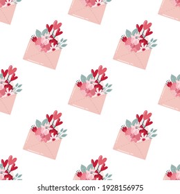 seamless pattern Valentine's day in boho style. Bohemian romantic pattern happy Valentine day. Boho rainbow, heart and flowers. Vector