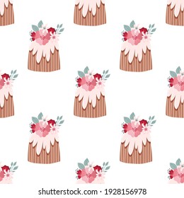 seamless pattern Valentine's day in boho style. Bohemian romantic pattern happy Valentine day. Boho rainbow, heart and flowers. Vector