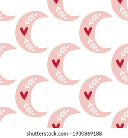 seamless pattern Valentine's day in boho style. Bohemian romantic pattern happy Valentine day. Boho rainbow, heart and flowers. Vector